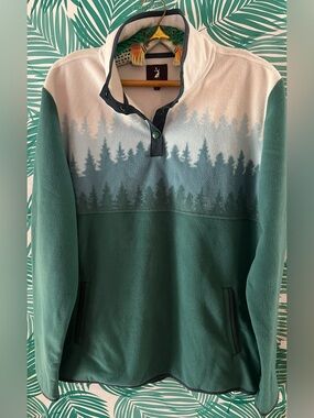 Jack & Sage 1/4 button pine cascade Forest Gradient Green Fleece Pullover Sz L